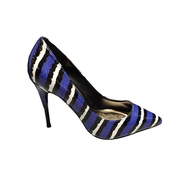 Shoes - LFL Snakeskin Stiletto Pumps Heel Womens Sz‎ 7 Purple Multi Pointed Toe Slip On
